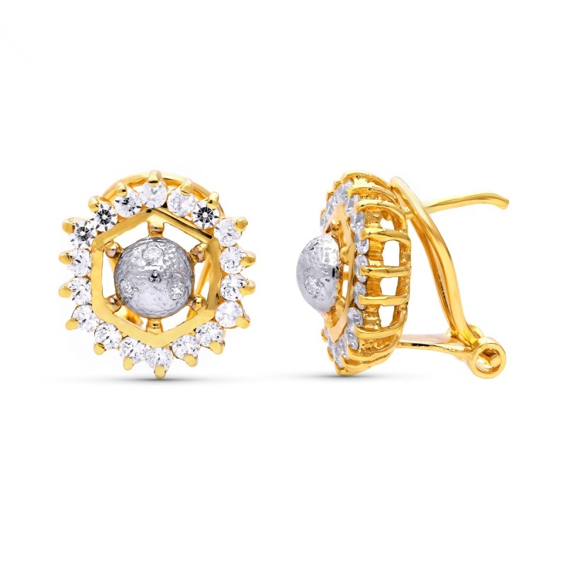 Pendientes Oro Bicolor Circonita 12X11 Cierre Omega oro 18k