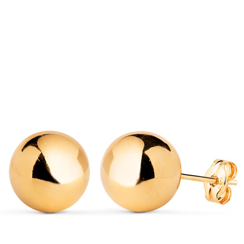 Pendientes Oro Amarillo Bola Lisa Brilla Hueca. Ancho: 10 Mm. Cierre Presion oro 18k