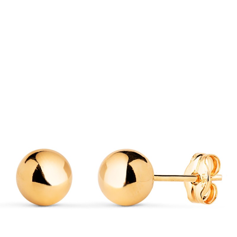 Pendientes Oro Amarillo Bola Lisa Brilla Hueca. Ancho: 6 Mm. Cierre Presion oro 18k