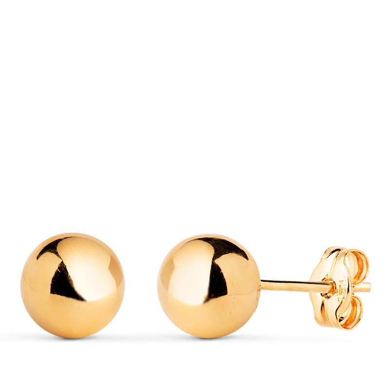 Pendientes Oro Amarillo Bola Lisa Brilla Hueca. Ancho: 7 Mm. Cierre Presion oro 18k