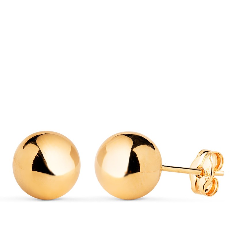 Pendientes Oro Amarillo Bola Lisa Brilla Hueca. Ancho: 8 Mm. Cierre Presion oro 18k