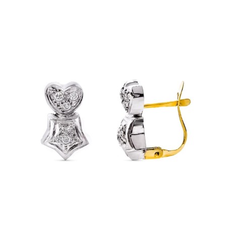 Pendientes Oro Bicolor Corazon Y Estrella Con Circonita 13X8 Mm Cierre Catalán oro 18k