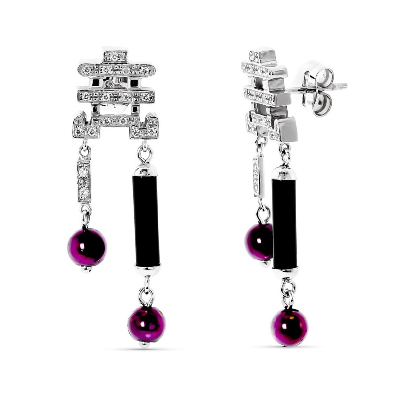 Pendientes Oro Blanco Con Circonita Y Bolas Cierre Presion oro 18k