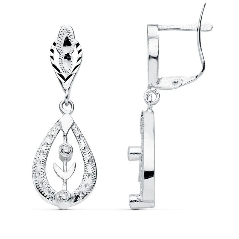 Pendientes Cubanas Oro Blanco 29X10 Mm Cierre Catalan oro 18k