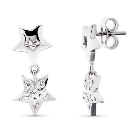 Pendientes Oro Blanco Largos Estrellas Cierre Presion oro 18k