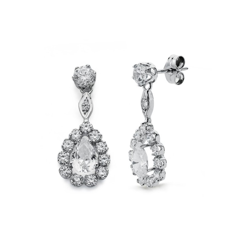 Pendientes Largos Oro Blanco Presion oro 18k