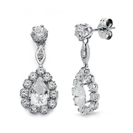 Pendientes Largos Oro Blanco Presion oro 18k