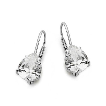 Pendientes Circonita Pera Oro Blanco 20X7 Mm Cierre Gancho oro 18k