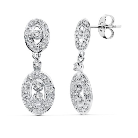 Pendientes Oro Blanco Circonita Cierre Presion oro 18k