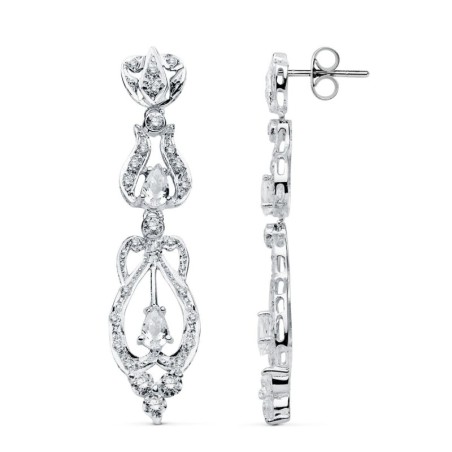 Pendientes Oro Blanco Circonita Presion oro 18k