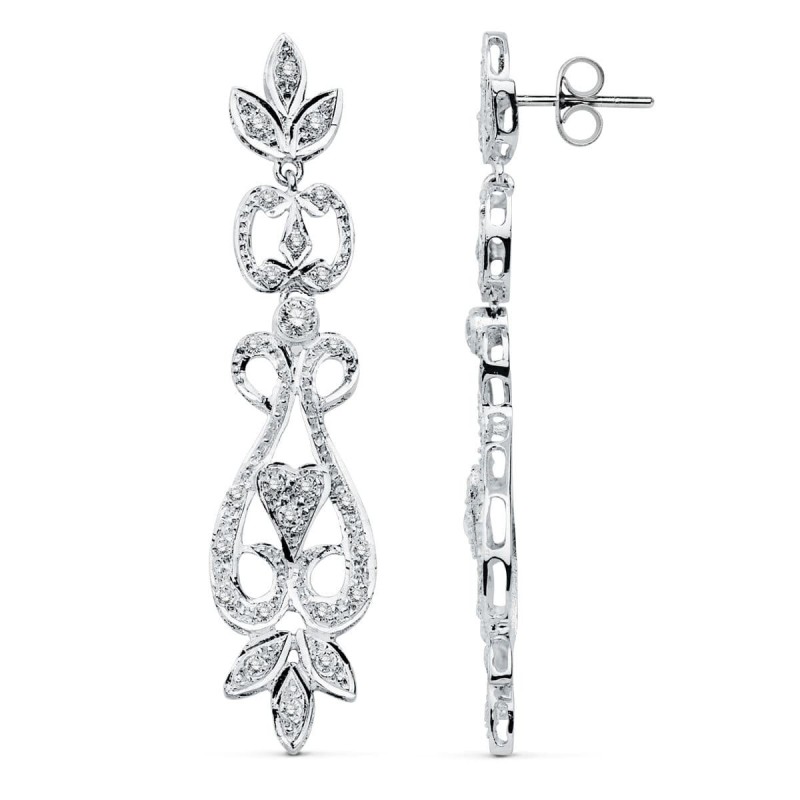 Pendientes Oro Blanco Circonita Presion oro 18k