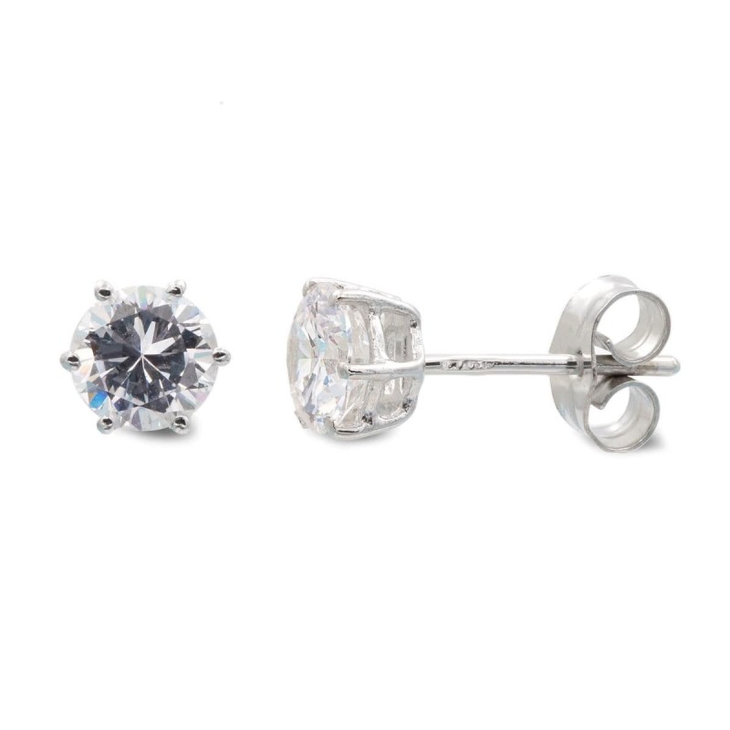 Pendientes Oro Blanco Garras Circonita 6X6 Mm Cierre Presion oro 18k