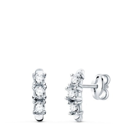 Pendientes Oro Blanco Circonita Con Garras 9.5X2.5 Mm Presion oro 18k
