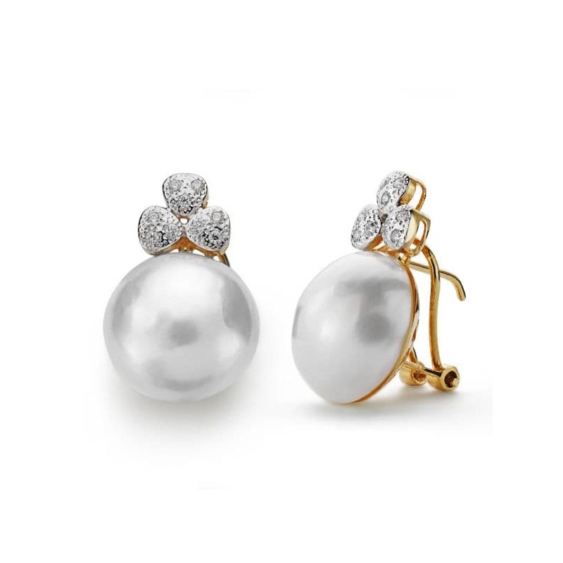 Pendientes Oro Amarillo Perla Japonesa 14 Mm Cierre Omega oro 18k