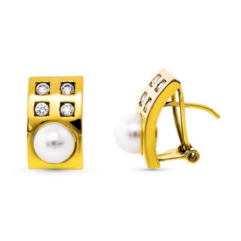 Pendientes Oro Amarillo Perla Cultivada 15X9 Mm Cierre Omega oro 18k