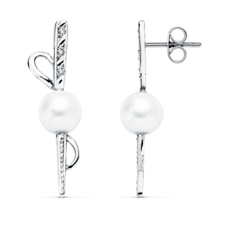 Pendientes Oro Blanco Perla 30X9 Mm Cierre Presion oro 18k