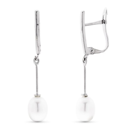 Pendientes Oro Blanco Con Perla 30X5 Mm Cierre Catalan oro 18k