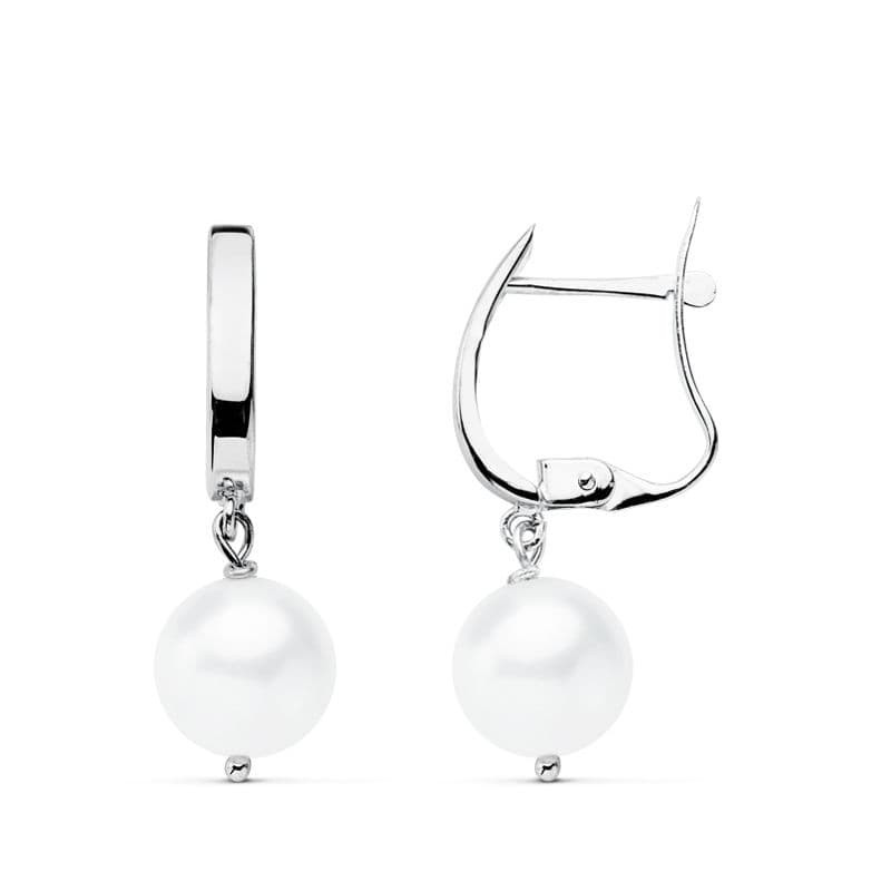 Pendientes Oro Blanco Perla 25X7.5 Mm Cierre Catalan oro 18k