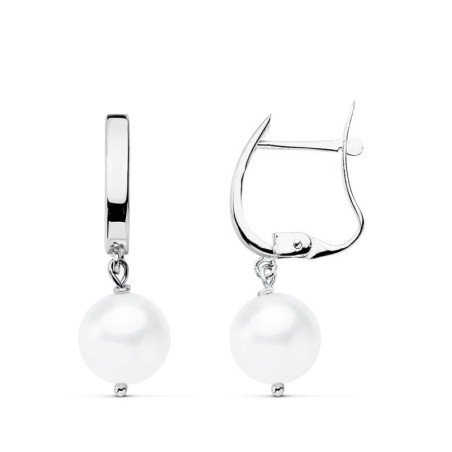 Pendientes Oro Blanco Perla 25X7.5 Mm Cierre Catalan oro 18k