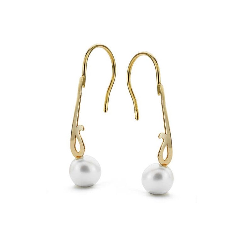 Pendientes Largos Perla Oro Amarillo 25X6 Mm Cierre Gancho oro 18k