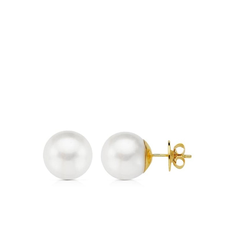 Pendientes Perla Australiana Oro Amarillo 11.5-12 Mm Cierre Presion oro 18k