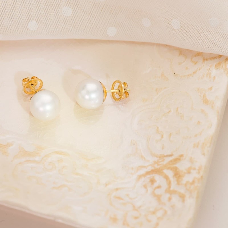 Pendientes Perla Australiana Oro Amarillo 11.5-12 Mm Cierre Presion oro 18k