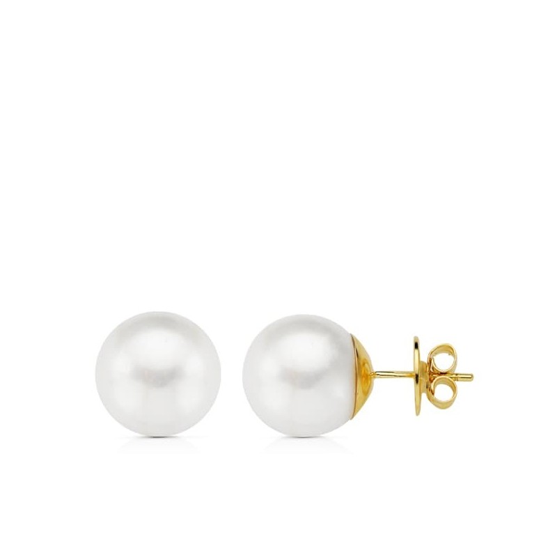 Pendientes Perla Australiana Oro Amarillo 12-12.5 Mm Cierre Presion oro 18k