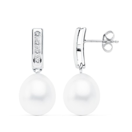 Pendientes Oro Blanco Perla 24X9 Mm Cierre Presion oro 18k