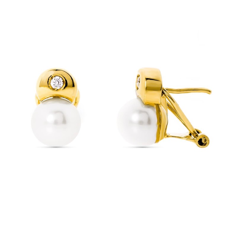 Pendientes Oro Amarillo Y Perla Cultivada 7 Mm 12X7 Mm Cierre Omega oro 18k