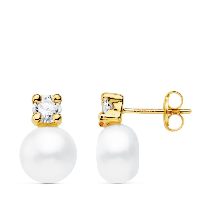 Pendientes Oro Amarillo Perla Y Garras 12X8 Mm Cierre Presion oro 18k