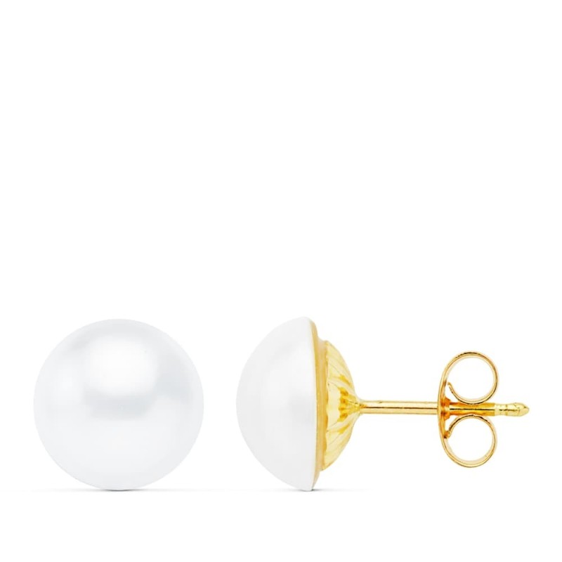 Pendientes Oro Amarillo Perla Australiana 13-14 Mm Cierre Presion oro 18k