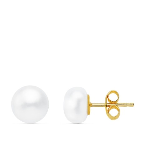 Pendientes Perla Boton Oro Amarillo 7 Mm Cierre Presion oro 18k