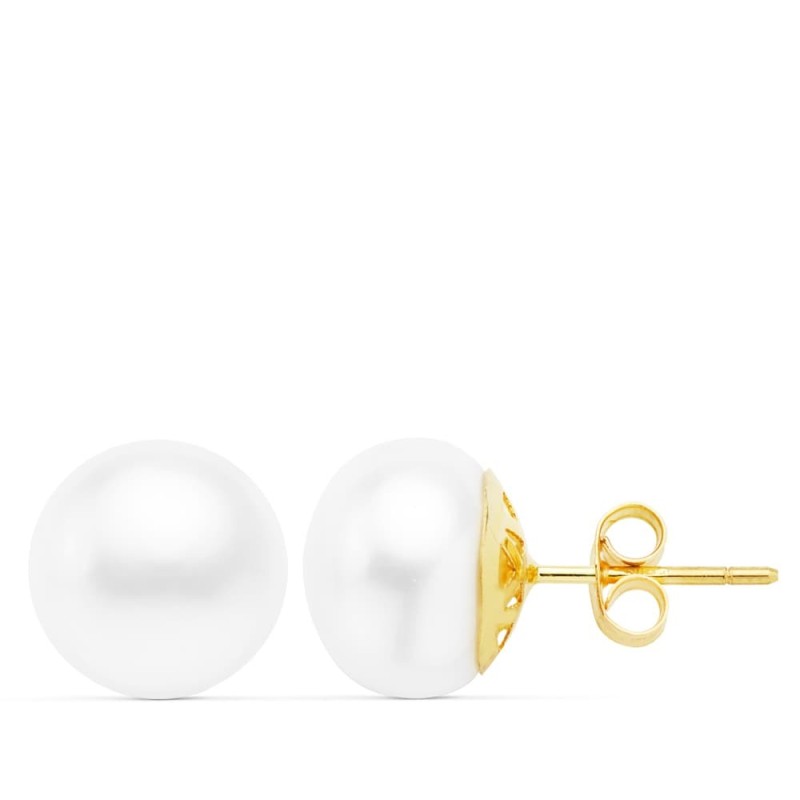 Pendientes Oro Amarillo Perla Cultivada Barroca 11 A 12 Mm Cierre Presion oro 18k