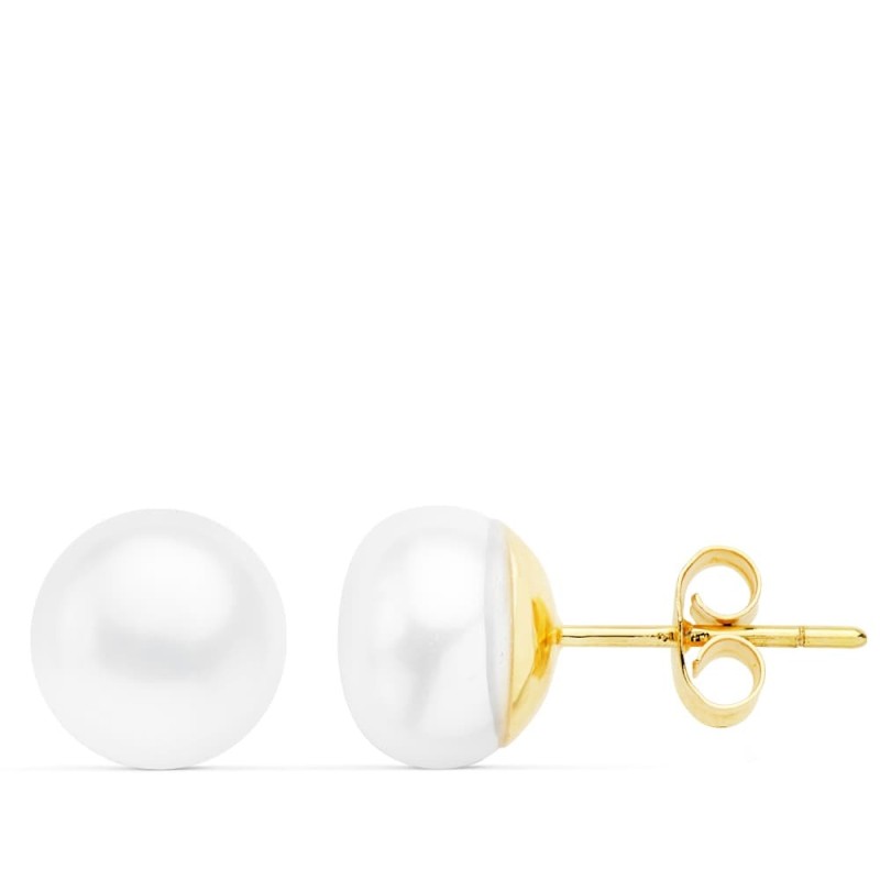 Pendientes Oro Amarillo Perla Barrocas 9.5-10 Mm Cierre Presion oro 18k