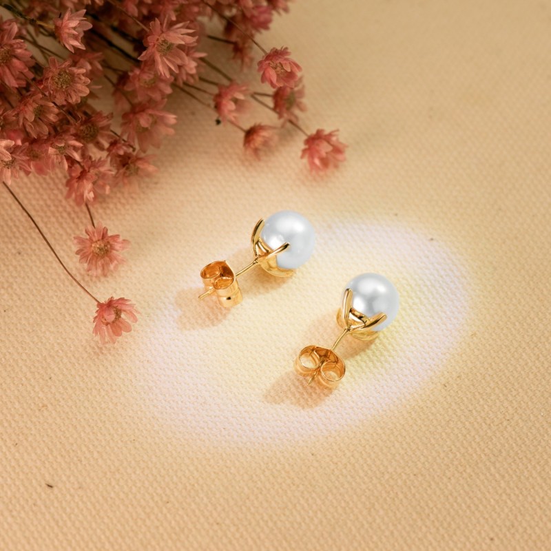 Pendientes Oro Amarillo Perla Cultivadas 8-8.5 Mm Cierre Presion oro 18k