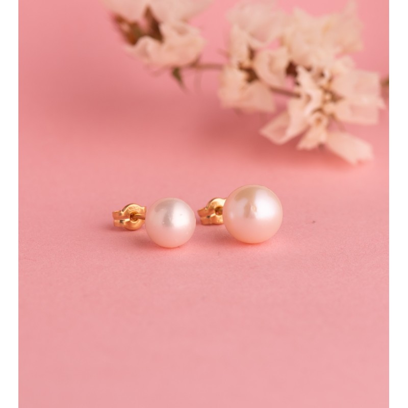 Pendientes Oro Amarillo Perla Cultivada 7 - 7,5 Mm Con Casquilla Cierre Presion oro 18k