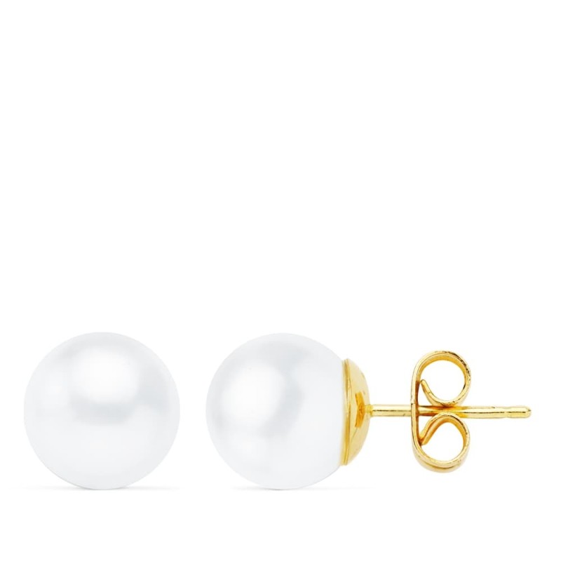 Pendientes Oro Amarillo Perla Cultivadas 9-9.5 Mm Cierre Presion oro 18k
