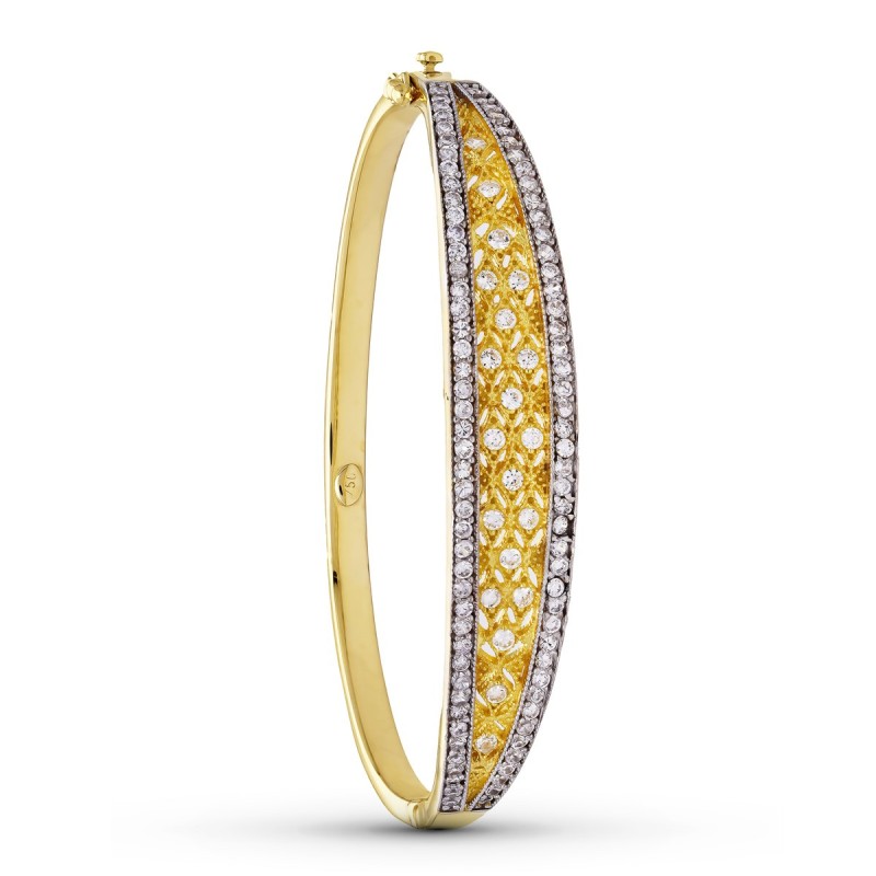 Pulsera Rigida Oro Bicolor Circonita oro 18k