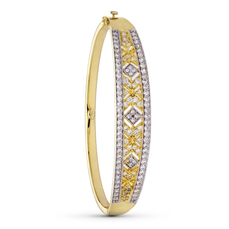 Pulsera Rigida Oro Bicolor Circonitas oro 18k