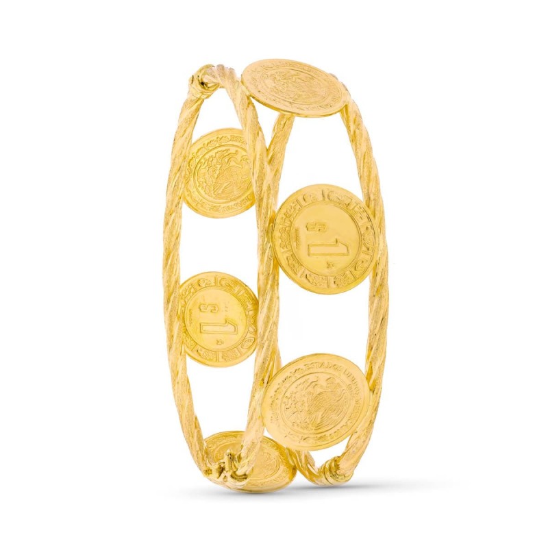 Pulsera Oro Amarillo Rigida Monedas 18 Mm oro 18k