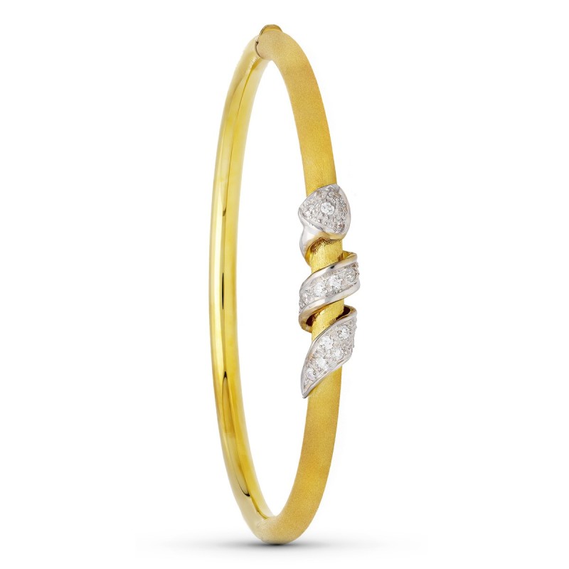 Pulsera Media Caña Oro Bicolor Con Piedras oro 18k