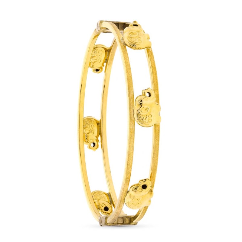 Pulsera Oro Amarillo Rigida Elefantes 11 Mm oro 18k