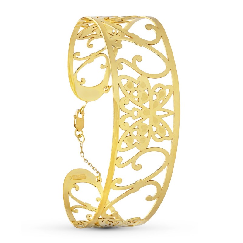 Pulsera Oro Amarillo Mariposa Mate Y Brillo Medida Interior 67X50 Mm Ancho Total 23 Mm Cierre Mosqueton Con Cadena oro 18k