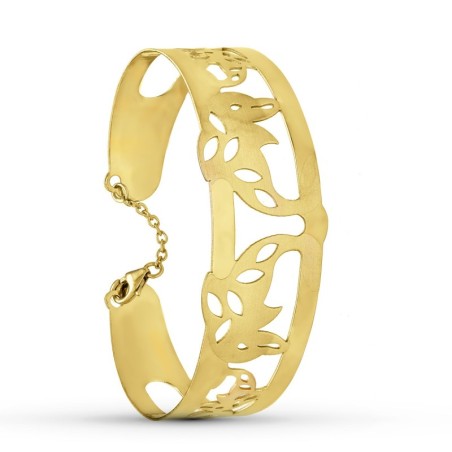 Pulsera Rigida Oro Amarillo Delfines Laser Mate Brillo Medida Interior 65X50 Mm Ancho Total 22 Mm oro 18k