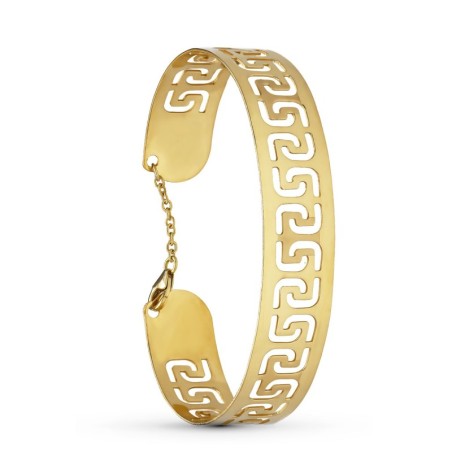 Pulsera Oro Amarillo Calada Laser Medida Interior 65X50 Mm Ancho Total 14 Mm Cierre Mosqueton Con Cadena oro 18k