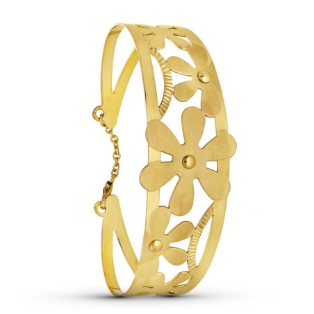 Pulsera Rigida Oro Amarillo Flores Rigida 20 Mm oro 18k