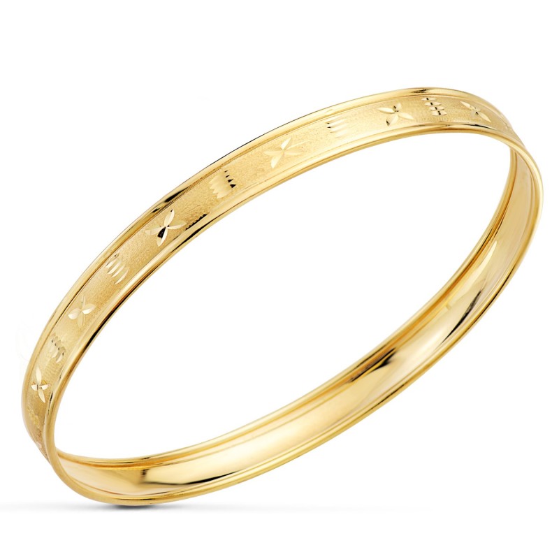 Pulsera Aro Tallado Labrado Y Matizado Oro Amarillo Medida Interior 63 Mm Ancho Total 7 Mm Sin Cierre oro 18k