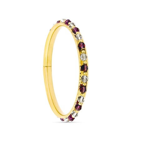 Pulsera Oro Amarillo Rigida Con Piedras Roja Y Blanca oro 18k