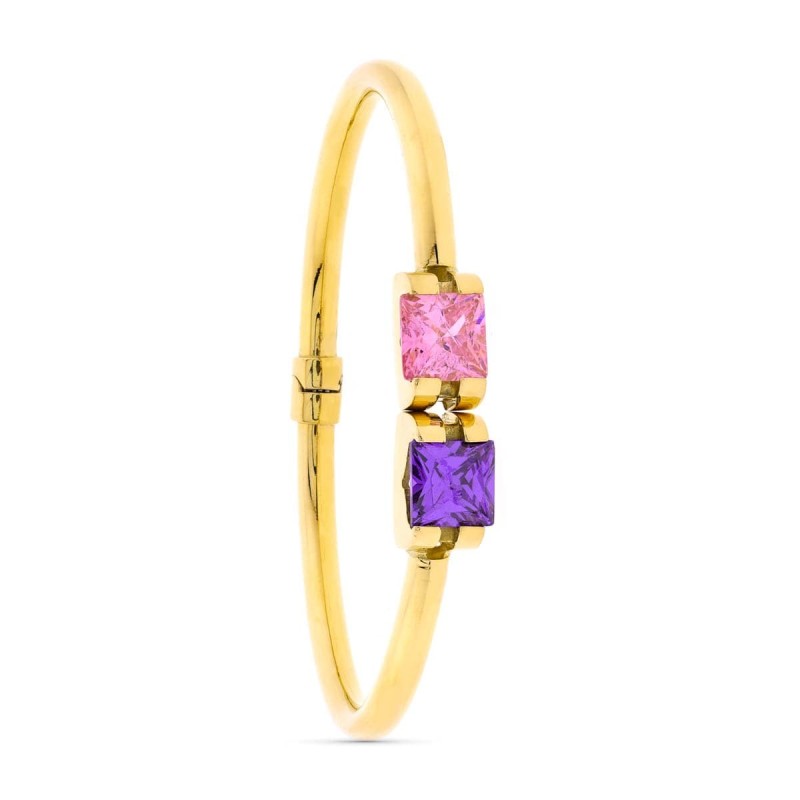 Pulsera Oro Amarillo Rigida 2 Piedras Color Amatista Y Ros De Francia oro 18k