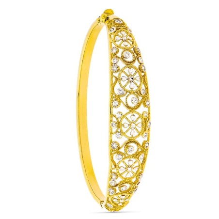 Pulsera Rigida Filigrana Oro Bicolor Circonitas oro 18k